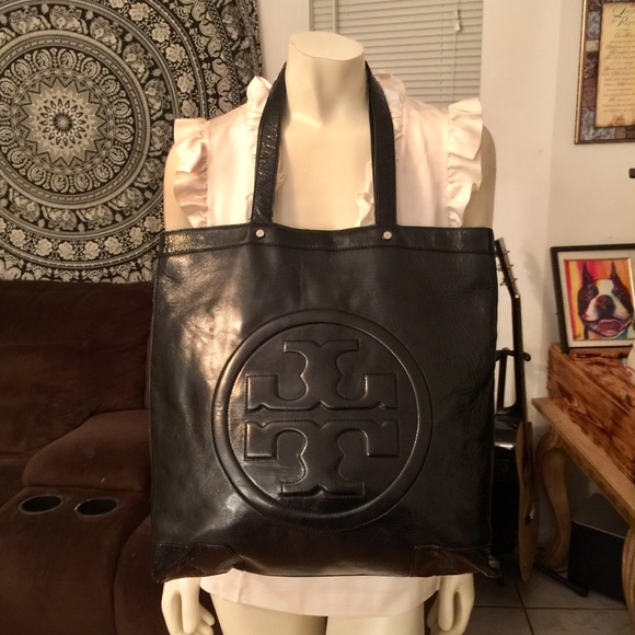 Tory Burch Handbags - Tory Burch Genuine Black Leather Large Tote Bag